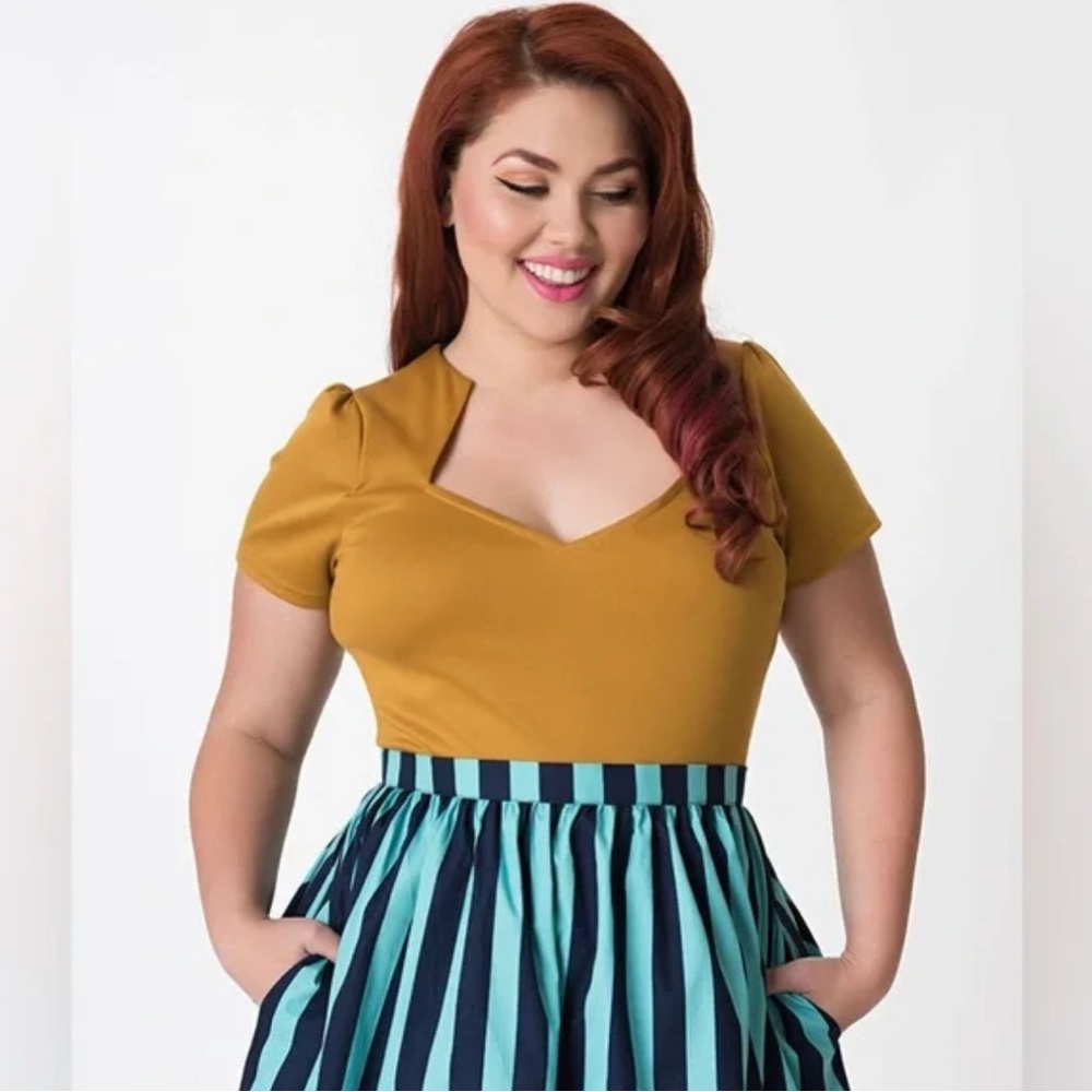 Modcloth RockSteady Steady Clothing Pinup Mustard Top